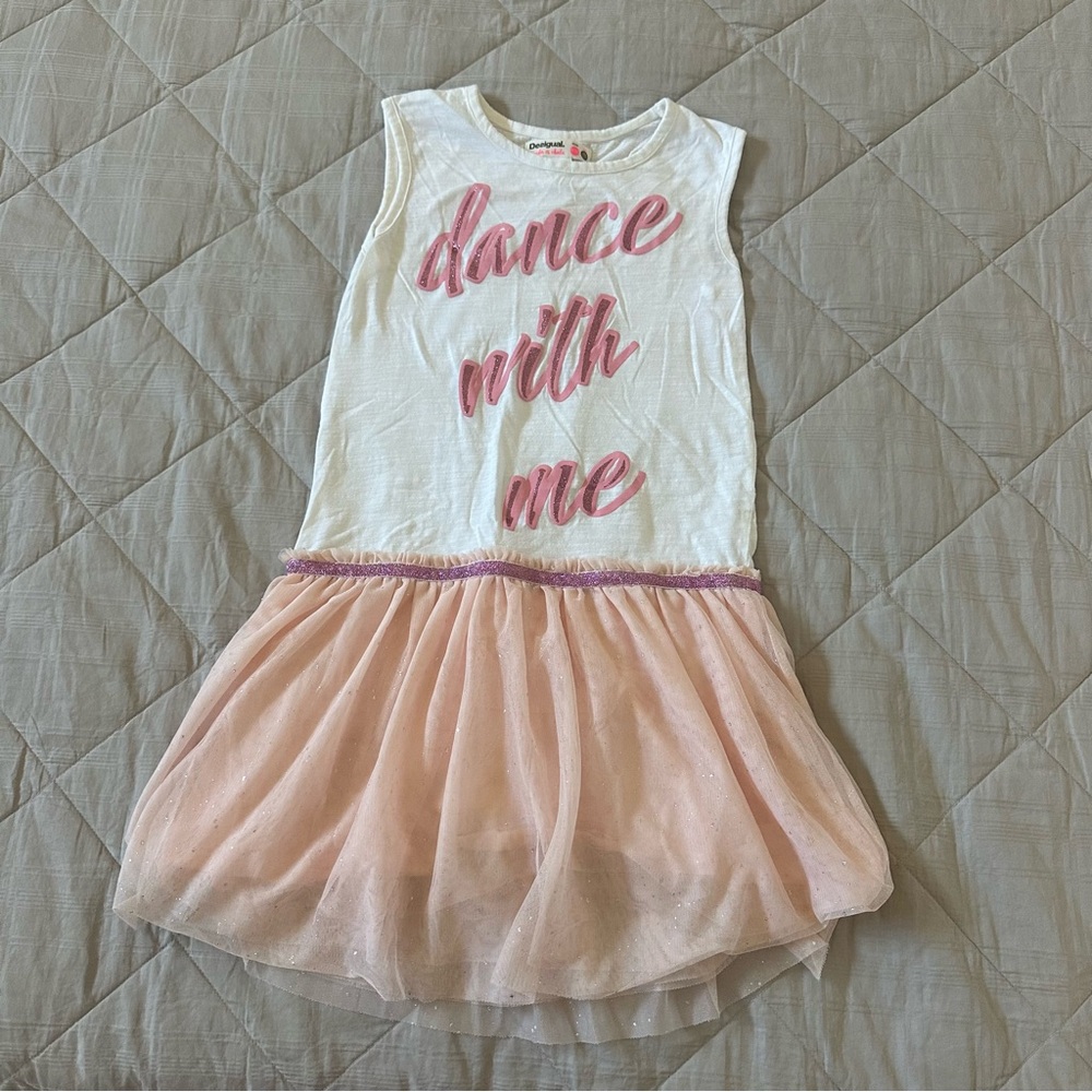 Desigual Girls Cotton and Tulle Dress - Pink and White- Sz 9/10
